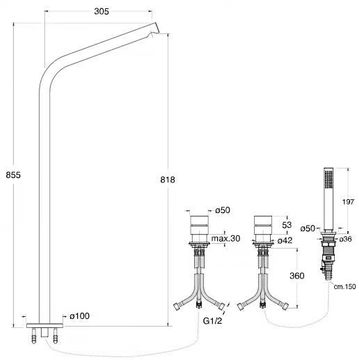SX CRISX121 - 4 hole floor standing bathtub set with hand shower by CRISTINA Rubinetterie - view 3